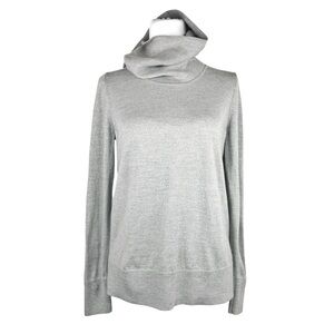 TALBOTS Women’s Glitter Silver Cowl Neck Thin Sweater Metallic Likeness Size M